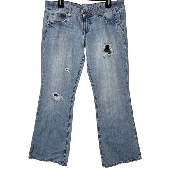 American Eagle Favorite Boyfriend Y2K Vintage Distressed Low Rise Jeans 10 Short - Picture 1 of 16